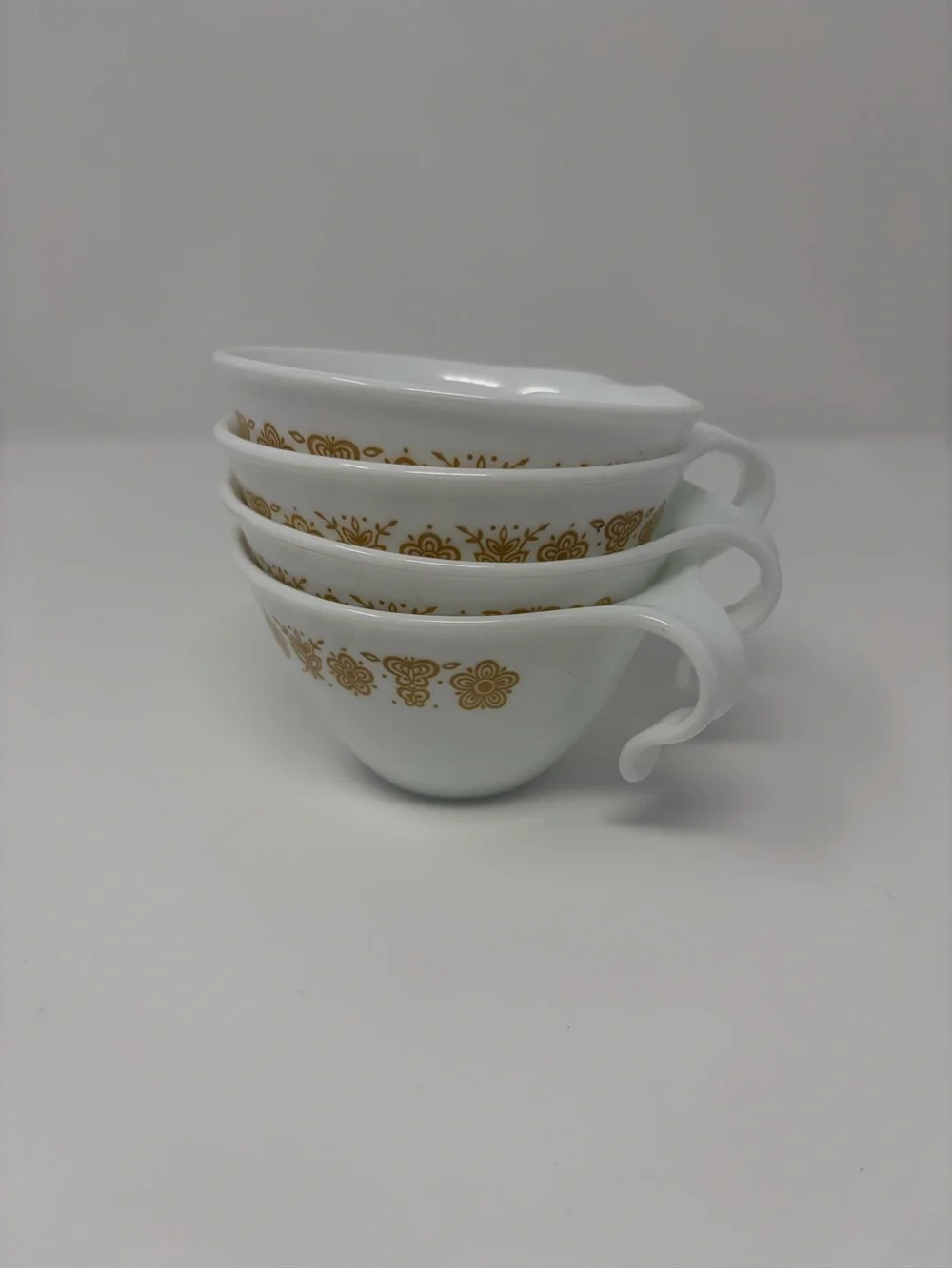 Vintage Corelle White Butterfly Gold Floral Trim Tea Cups - Set of 4